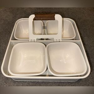 White metal square vegetable dip serving tray